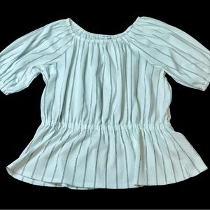 White Black Nine West Striped Women’s Blouse Large